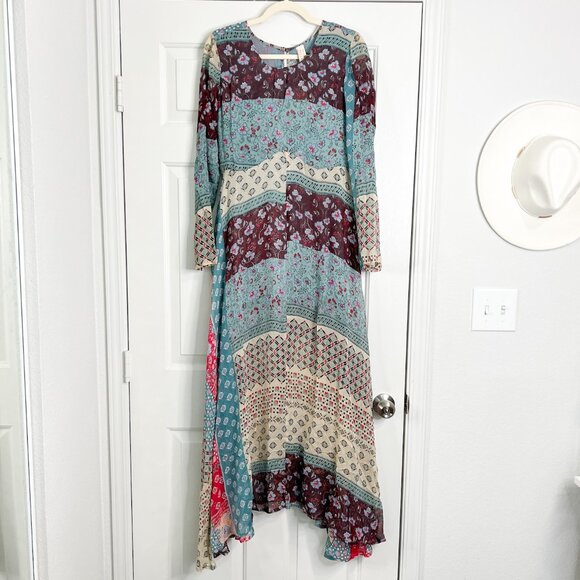 NWT RAGA Long Boho Maxi Dress In Patchwork Print - Picture 2 of 7